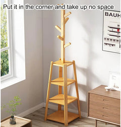 Triangular 6 Branch Hook & 3 Layer Garment Rack | (Natural/171x30.5x30.5cms)