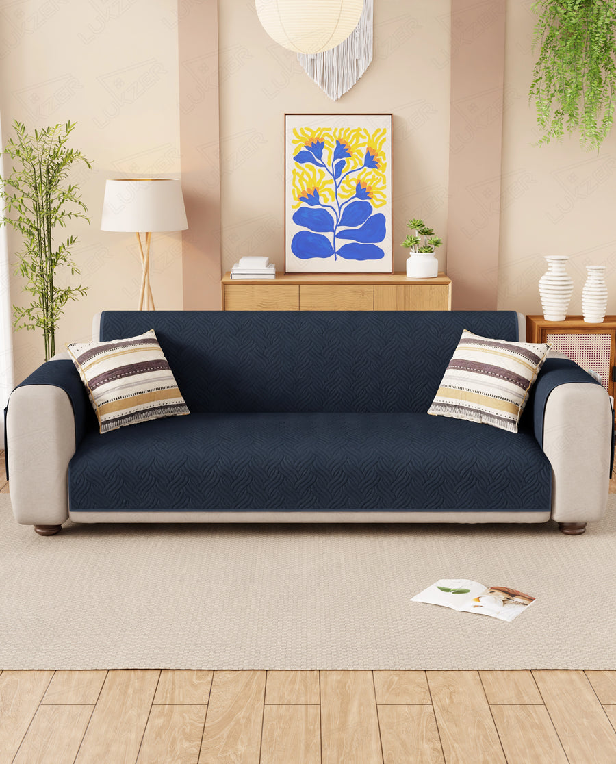 Lukzer Reversible Quilted Sofa Mat with Arms Aqua Weave Blue (SC-215-01)