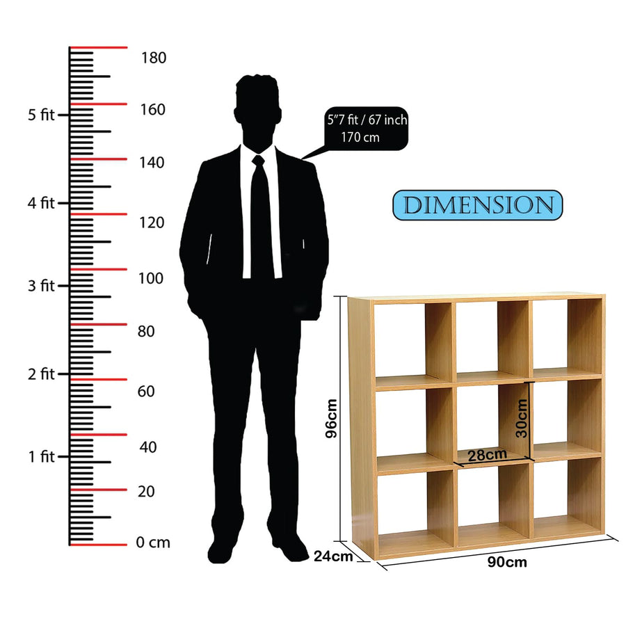Lukzer Engineered Wood 9-Cube Multipurpose Open Storage Organizer (MR-012/Light Oak)