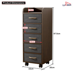 Lukzer 5-Drawer Engineered Wood Storage Cabinet with Fabric Bins & Wheels (MR-027/Wenge)