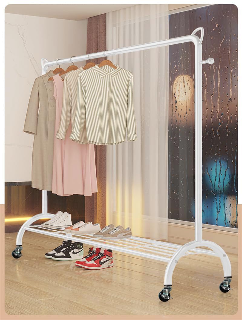 Multi-Functional Cloth Rack Stand with Bottom Shelves &amp; Wheels | (Cat Ear Design/148x120x38cms)