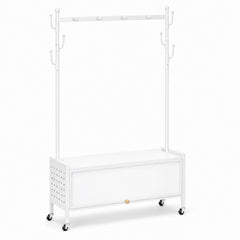 Lukzer Metal Garment Rack with Dust-Proof Storage Shelf & Multiple Hooks (White)