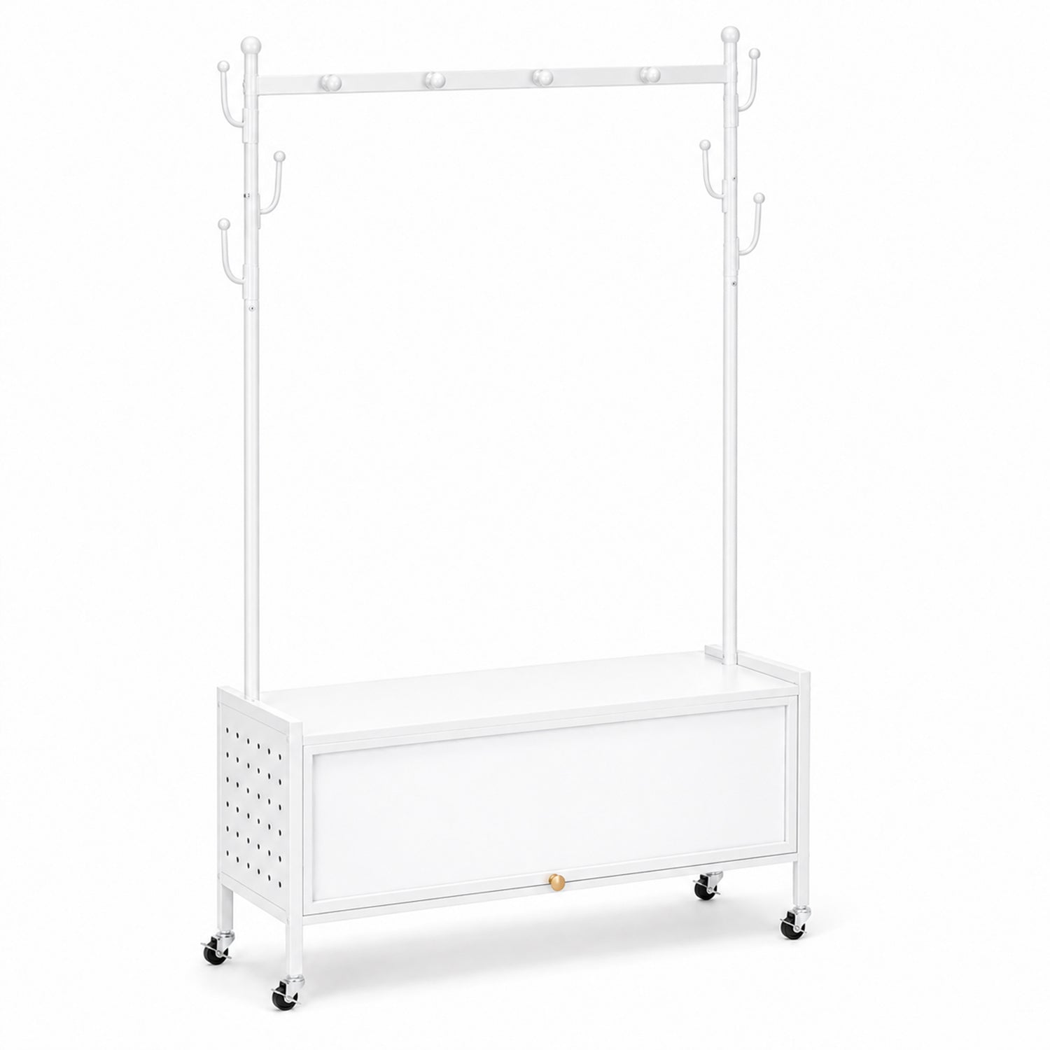 Lukzer Metal Garment Rack with Dust-Proof Storage Shelf & Multiple Hooks (White)
