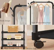 Lukzer Metal Garment Stand with 2 & 3 Bottom Shelves – Durable Clothing Organizer (Black/White)