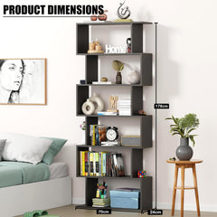 Lukzer 6-Layer S-Shaped Ladder Engineered Wood Open Bookshelf Rack (MR-002, Black)