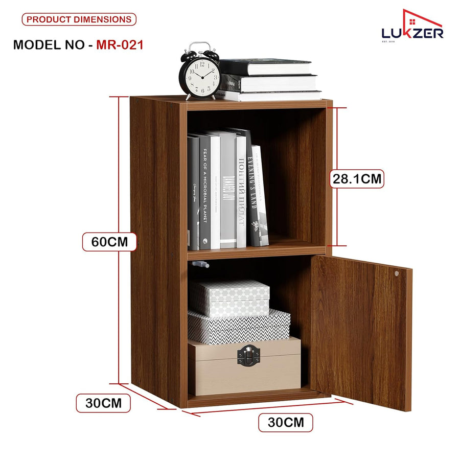 Lukzer Engineered Wood 2 Layer Storage Cabinet with Open Display Rack (MR-021/Oak Brown)