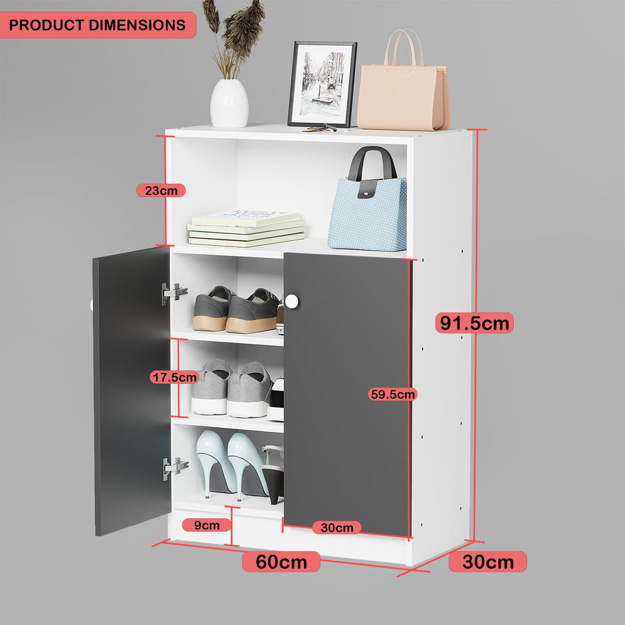 Lukzer 4-Tier Engineered Wood Shoe Organizer Rack Shelf with Door (SR-003/White)