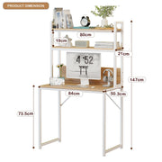 Lukzer 3-Layer Metal & Wooden Computer Desk & Study Table with Bookshelf (MST-006/Oak Light)