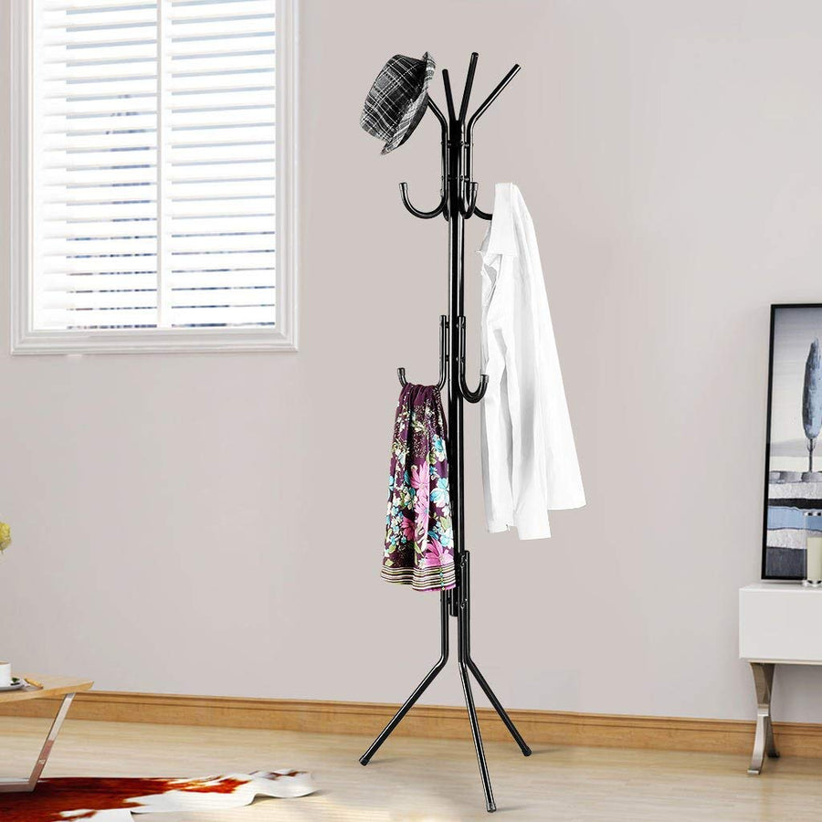 Lukzer 8-Hook Freestanding Metal Coat Stand – Stylish & Durable (Black, 170x42cm