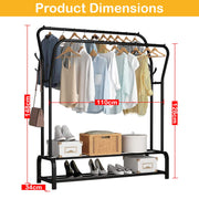 Lukzer Metal Cloth Stand with 2 Hanging Rods & Dual Storage Shelves (MGS-003/Black)
