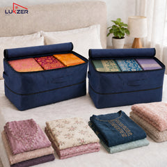 Lukzer Nylon Expandable Self Compression Storage Bag for Clothes & Bedding - 6PC's/Blue