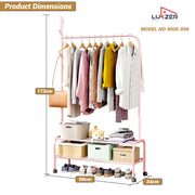 Lukzer Metal Garment Rack with Wheels & Double Bottom Storage Shelves (MGR-006/Pink)
