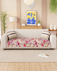 Lukzer Quilted Reversible Royal Petals Sofa Mat with WaveEdge Ultrasonic Cut (ONLY SEAT COVER) - SC-219-01WE