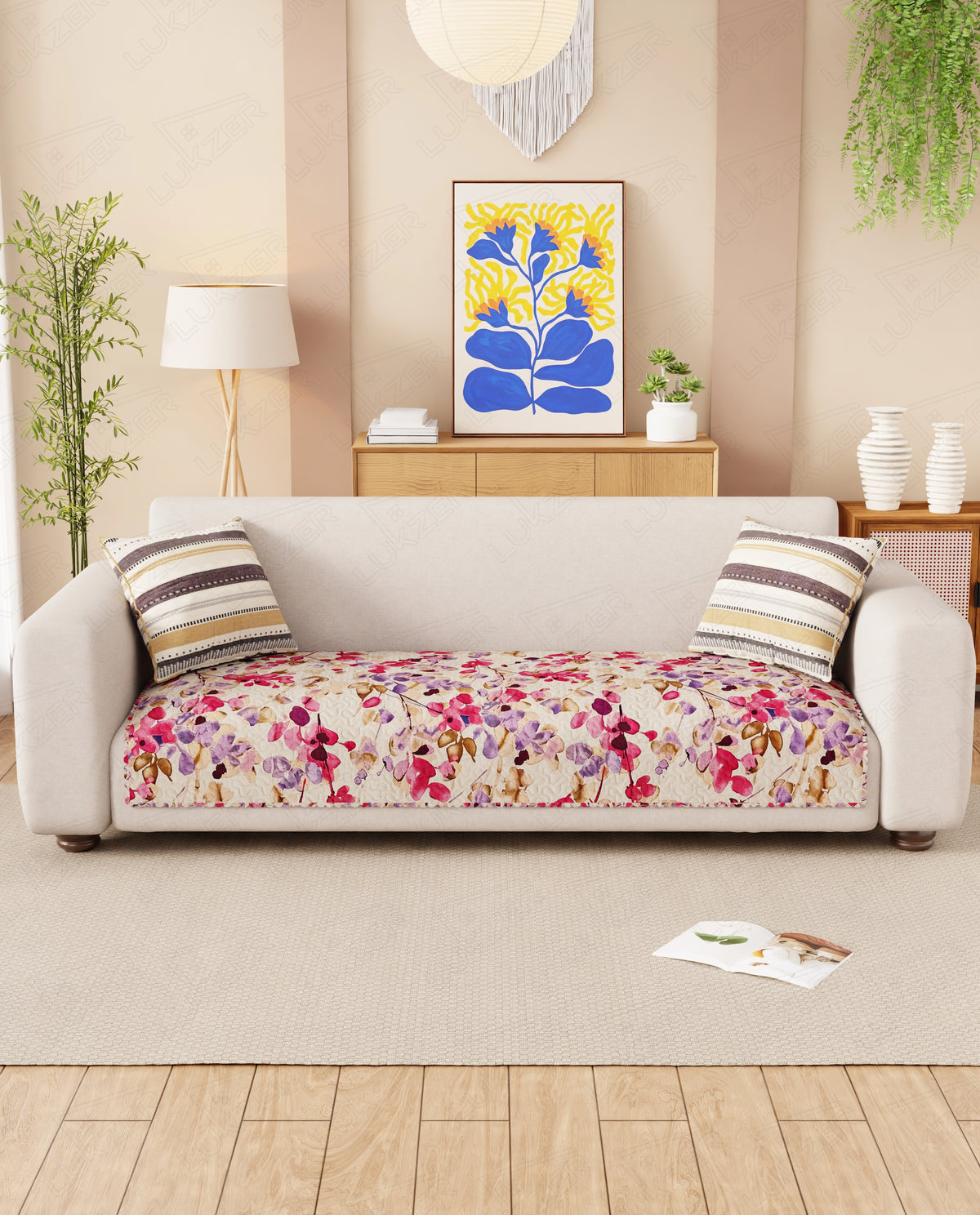 Lukzer Quilted Reversible Royal Petals Sofa Mat with WaveEdge Ultrasonic Cut (ONLY SEAT COVER) - SC-219-01WE
