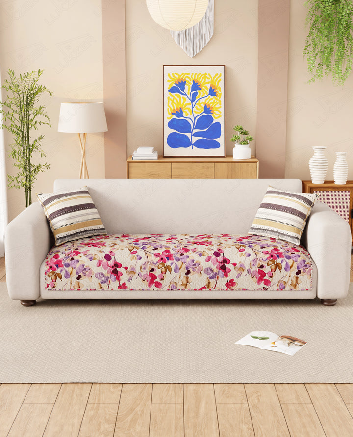 Lukzer Quilted Reversible Royal Petals Sofa Mat with WaveEdge Ultrasonic Cut (ONLY SEAT COVER) - SC-219-01WE