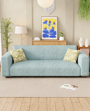 Lukzer Pastel Shades Textured Sofa Cover - Blue Wavy Stripes (SC-082-01)