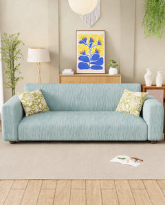 Lukzer Pastel Shades Textured Sofa Cover - Blue Wavy Stripes (SC-082-01)