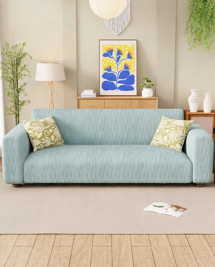 Lukzer Pastel Shades Textured Sofa Cover - Blue Wavy Stripes (SC-082-01)