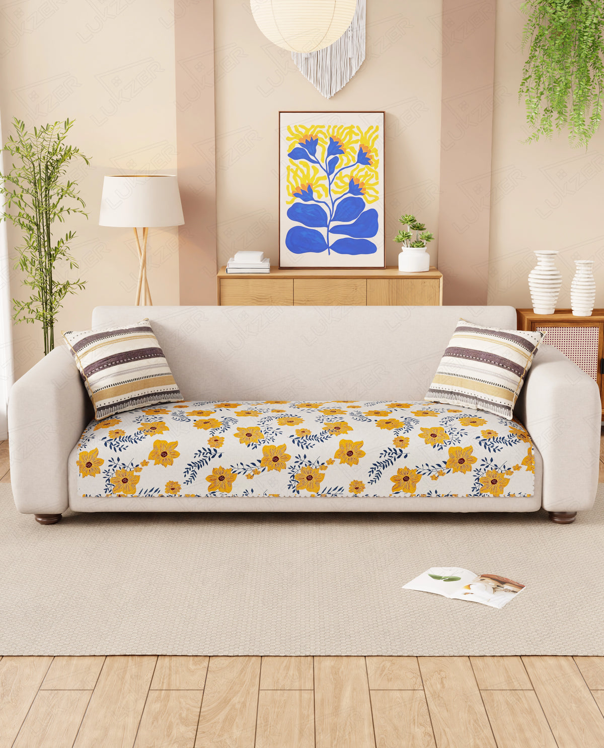 Lukzer Quilted Reversible Brick Bloom Sofa Mat with WaveEdge Ultrasonic Cut (ONLY SEAT COVER) - SC-201-01WE