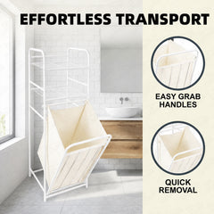 Lukzer Laundry Basket with 2-Tier Metal Storage Shelves & Detachable Fabric Hamper (White)