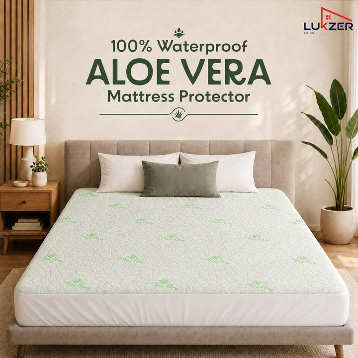 Lukzer 100% Waterproof Diamond Aloe Vera Mattress Protector/Mattress Cover / King Size - (72" x 72" Inches) - (6 x 6 ft)
