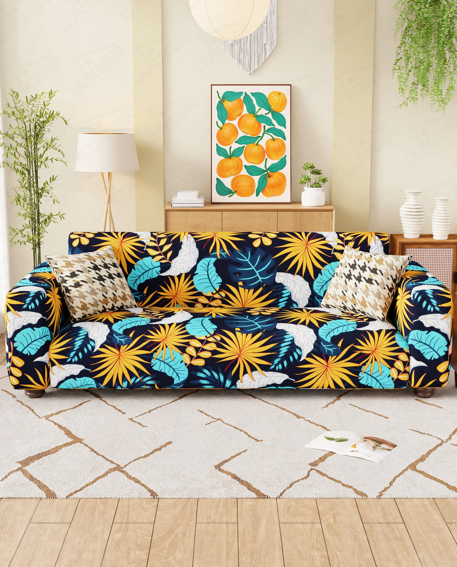 Lukzer Polyester Sofa Cover Yellow Flower (SC-018-01)
