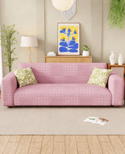 Lukzer Pastel Shades Textured Sofa Cover - Pink Square Knit (SC-175-01)