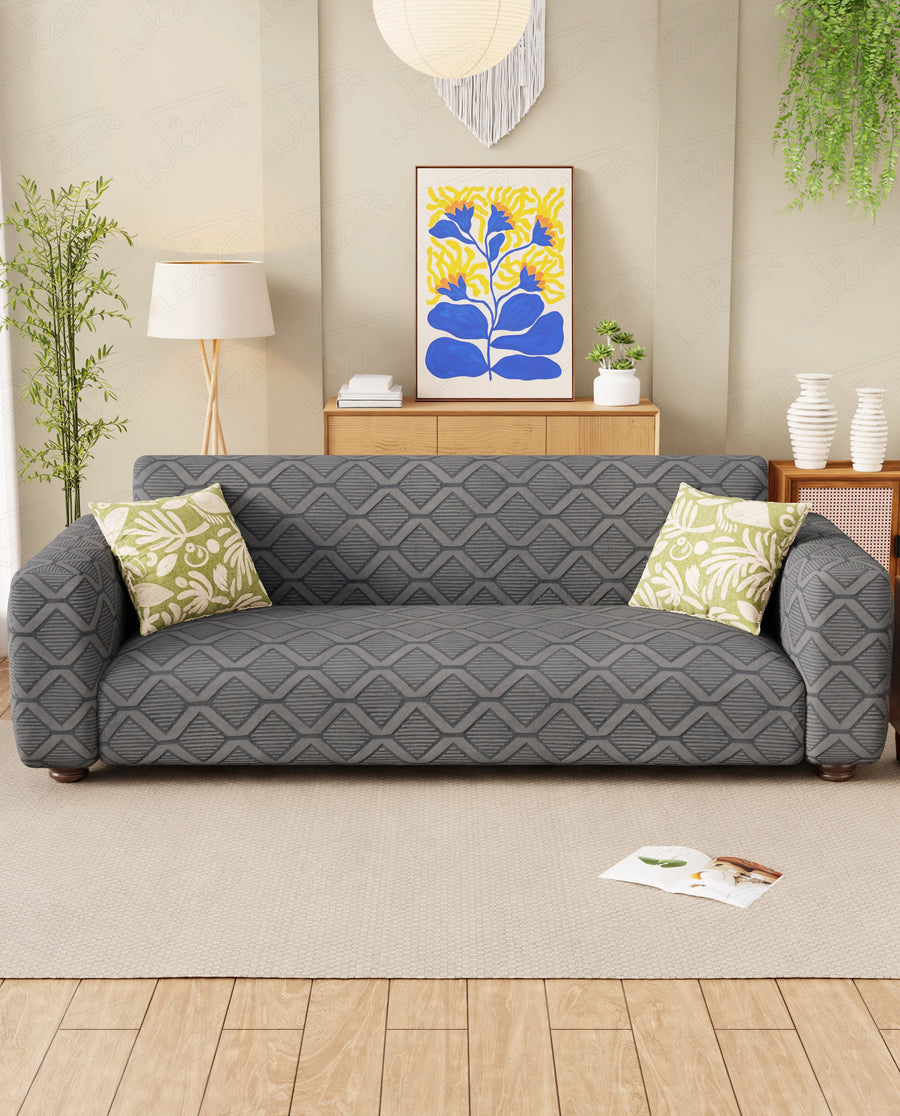 Lukzer Pastel Shades Textured Sofa Cover -  Dark Grey Diamond (SC-157-01)