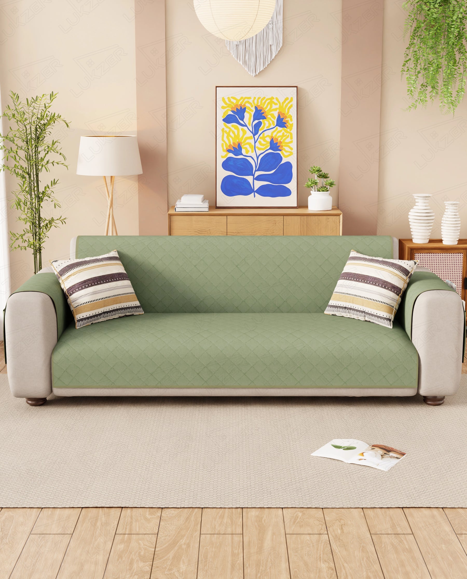 Lukzer Quilted Sofa Mat Mint Green (SC-199-01)