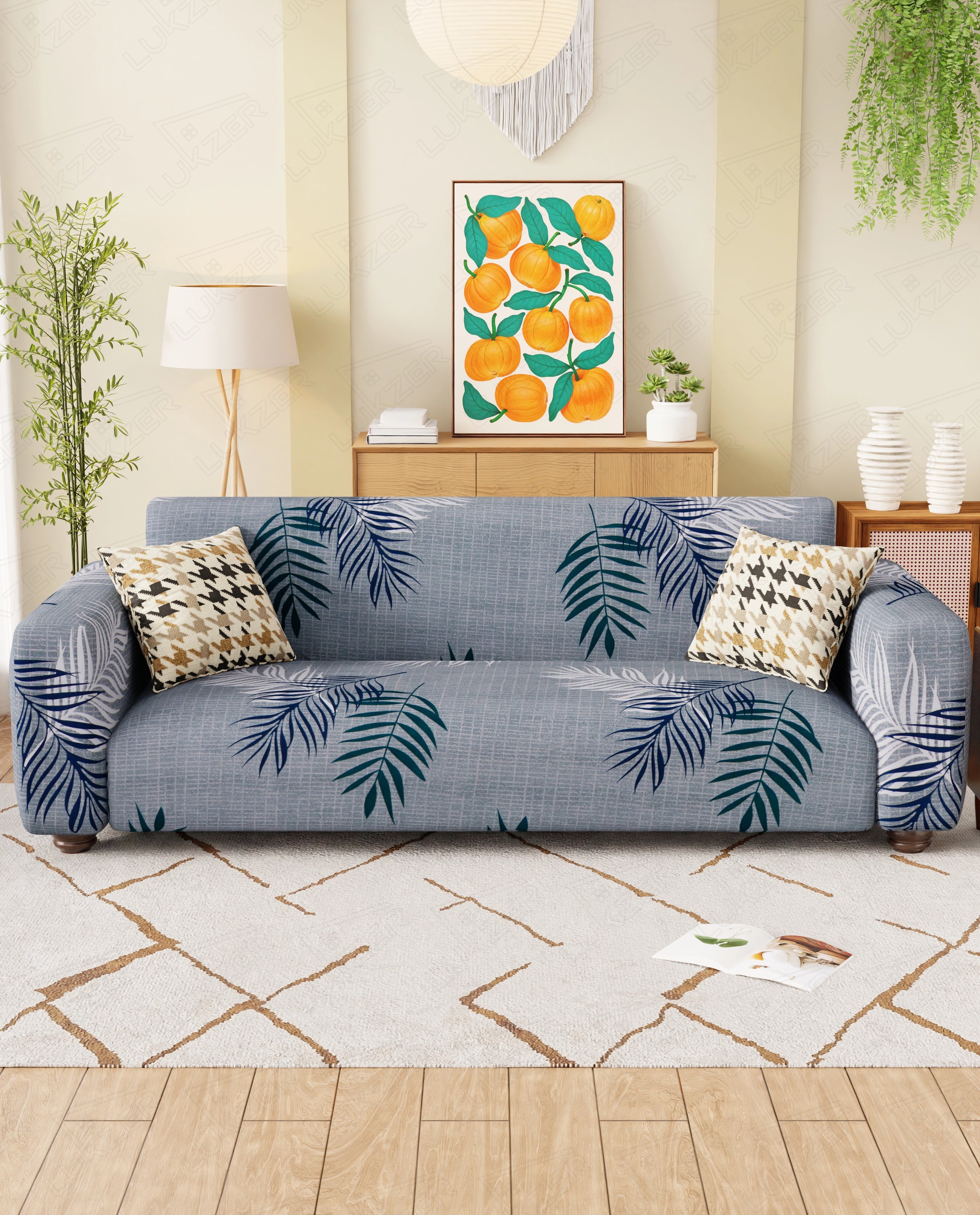Lukzer Polyester Sofa Cover - Dark Grey with Print (SC-004-01)