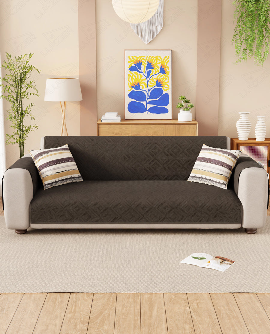 Lukzer Reversible Quilted Sofa Mat with Arms Dot Frame Dark Brown (SC-212-01)