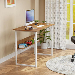 Lukzer Metal Frame Computer Desk – Engineered Wood Top (White Frame/Oak Brown Board, Black Frame/White Board) (Model: MST-005)