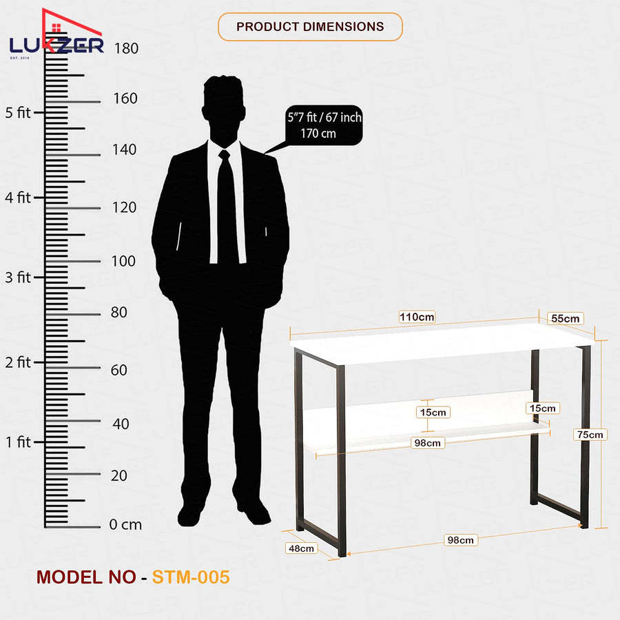 Lukzer Engineered Wood Office & Study Table with Open Bookshelf & Storage Organiser (MST-005/White)