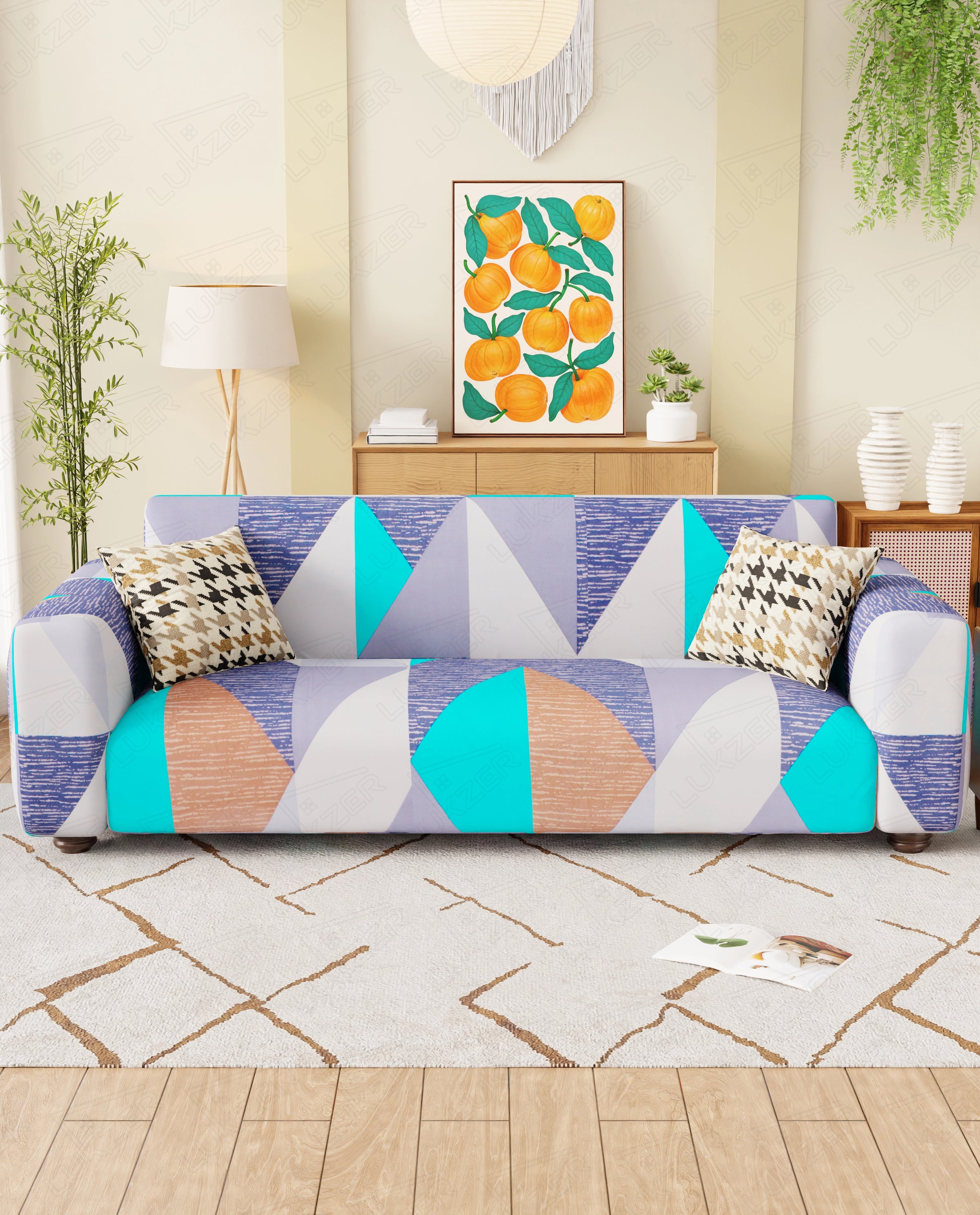 Lukzer Polyester Sofa Cover - Prism Light Blue (SC-046-01)