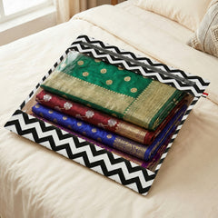 Lukzer 12 Pcs Zigzag Printed Big Size with Zip Closure & Transparent Window Saree Covers (Non-Woven)