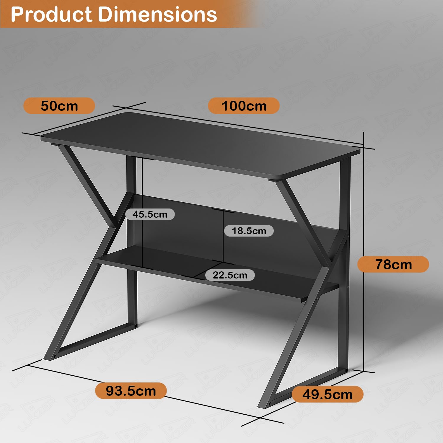 Lukzer Modern Engineered Wood Computer Desk with Bookshelf Black Top & Black Frame (MST-001)