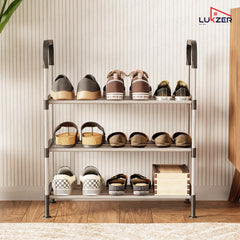 Lukzer 3-Tier Metal & Plastic Space-Saving Shoe Organizer Rack (MSR-003/Silver)