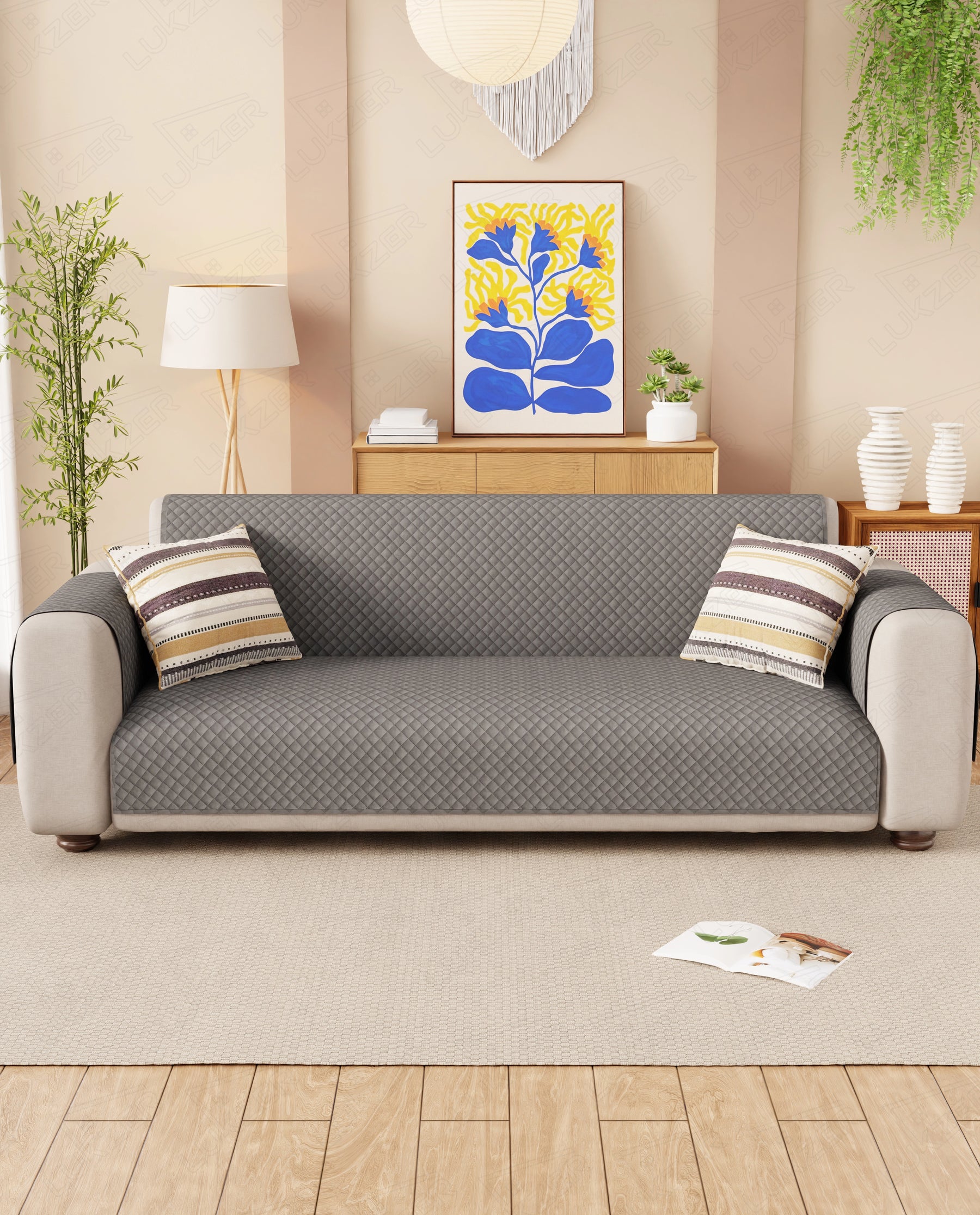 Lukzer Quilted Velvet Sofa Mat Silver Dust (SC-196-01)