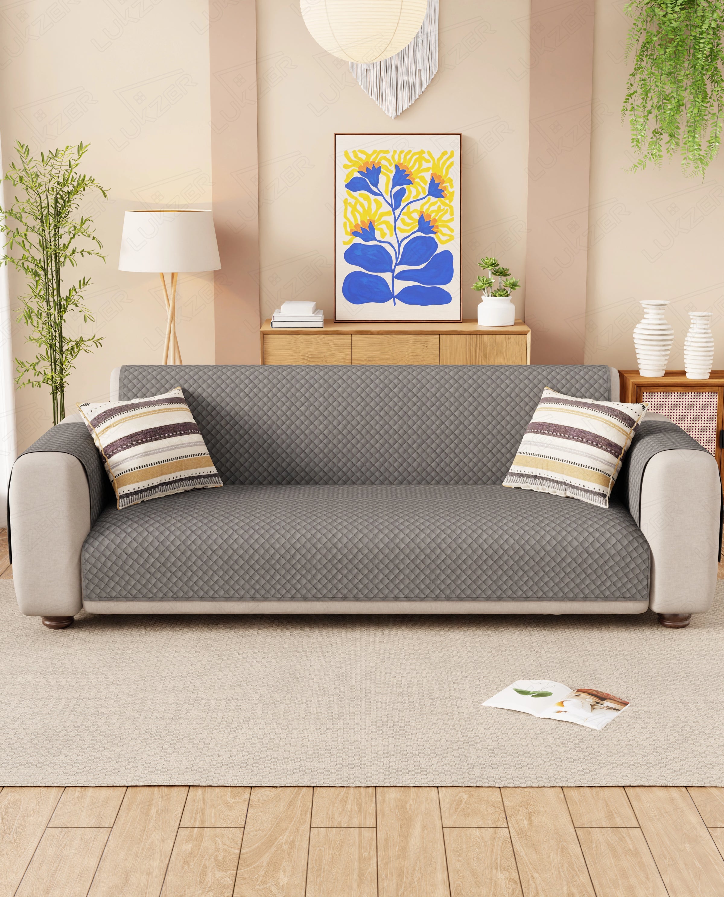 Lukzer Quilted Velvet Sofa Mat Silver Dust (SC-196-01)