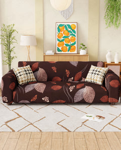 Lukzer Polyester Sofa Cover - Maroon Leaves (SC-010-01)