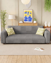 Lukzer Pastel Shades Textured Sofa Cover - Dark Grey Square Knit (SC-178-01)