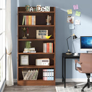 Lukzer 6-Layer Engineered Wood Bookshelf & Open Display Rack – Multi-Purpose Organizer (White, Light Oak & Oak Brown) | MR-007, 136x24x71cm