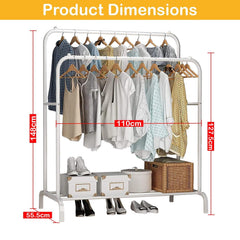 Lukzer Metal Cloth Stand with 2 Hanging Rods & Storage Shelf (MGS-002/White)