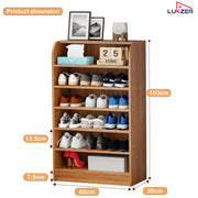 Lukzer Heavy-Duty 6 Layer Open Shoe Organizer Rack Stand (SR-005/Oak Brown)