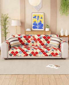 Lukzer Quilted Reversible Dessert Jewel Sofa Mat with WaveEdge Ultrasonic Cut (WITH BACK & HAND REST) - SC-202-01WB