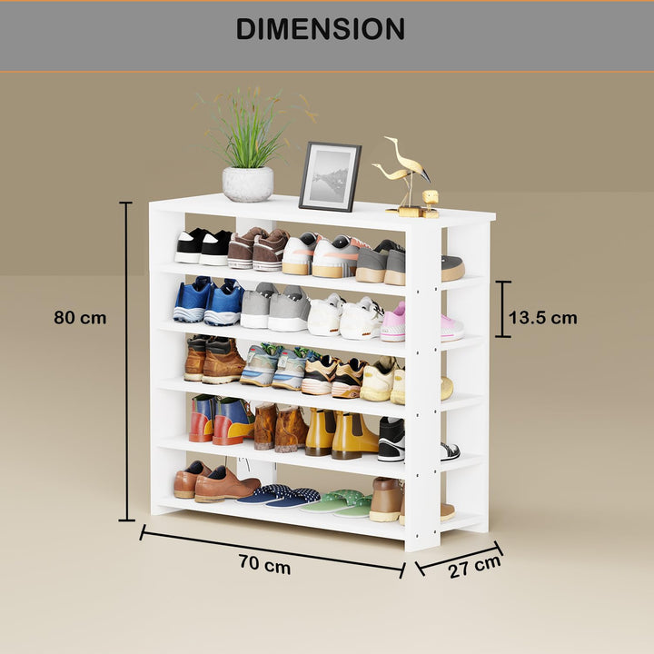 Lukzer 5-Tier Engineered Wood Shoe Rack | Multipurpose Storage Shelf (SR-002/White)