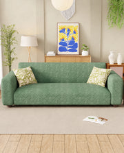 Lukzer Pastel Shades Textured Sofa Cover - Green Abstract (SC-167-01)