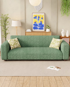Lukzer Pastel Shades Textured Sofa Cover - Green Abstract (SC-167-01)