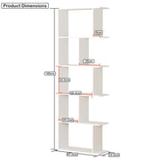 Lukzer 6 Layer Engineered Wood Space-Saving Organizer with Zigzag Open Bookshelf (MR-018/White)
