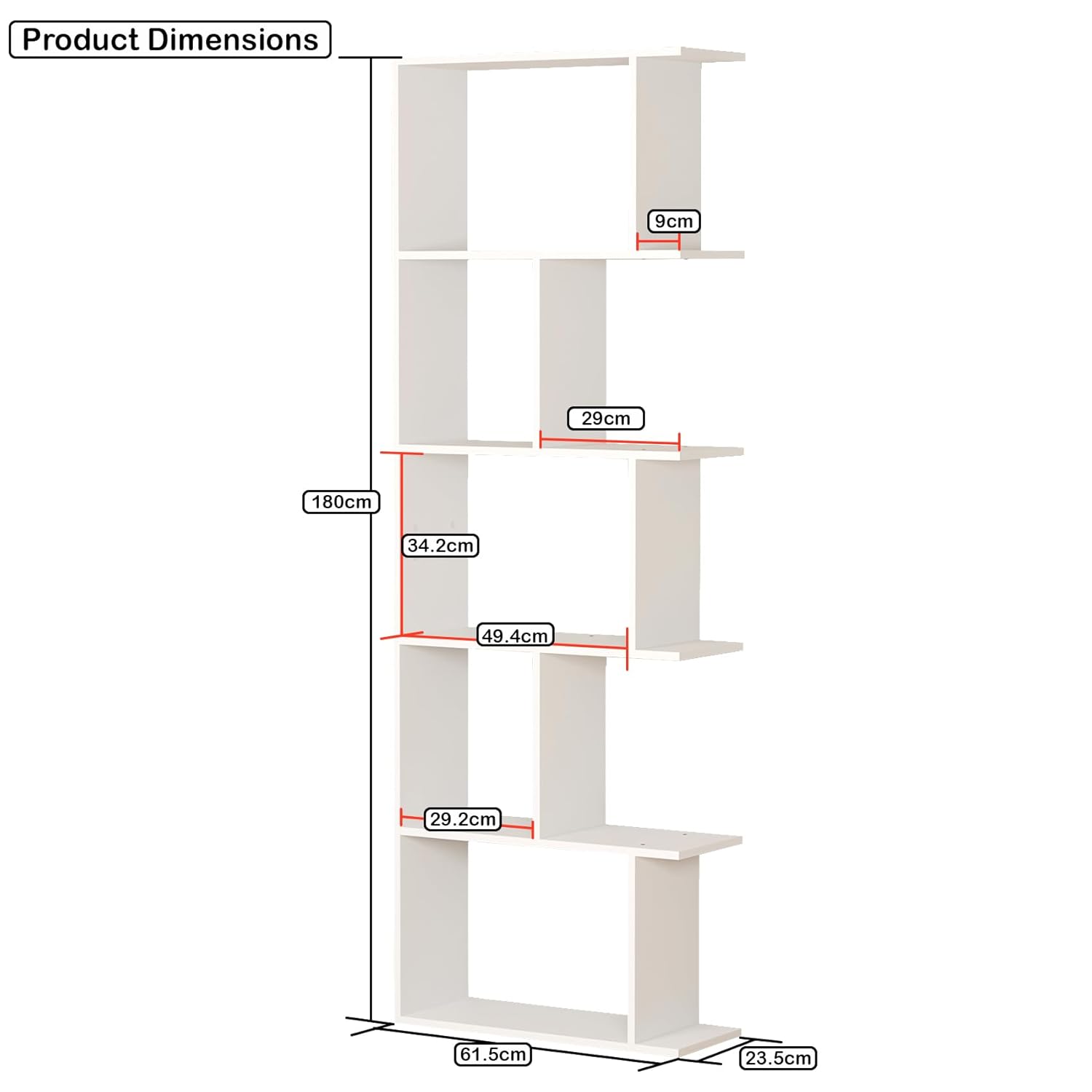 Lukzer 6 Layer Engineered Wood Space-Saving Organizer with Zigzag Open Bookshelf (MR-018/White)